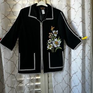 Bob Mackie Wearable Art Women's Black Embroidered Jacket Zip closure Size M